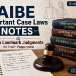 AIBE Important Case Laws Notes featuring top landmark judgments for exam preparation with law books, gavel, legal notebook, and Constitution of India study material.