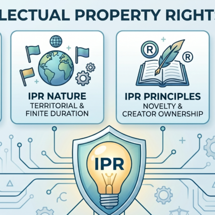Infographic explaining the concepts, nature, principles, and objectives of Intellectual Property Rights (IPR)