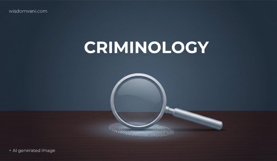 Conceptual illustration of a magnifying glass and fingerprint representing criminology and criminal justice