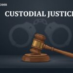 Conceptual illustration of a judge's gavel and handcuffs representing custodial justice in the Santhankulam case