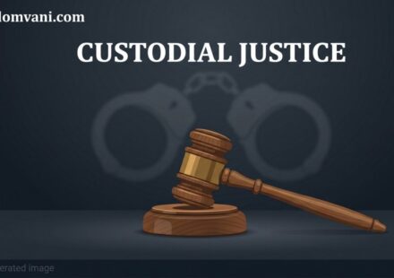 Conceptual illustration of a judge's gavel and handcuffs representing custodial justice in the Santhankulam case