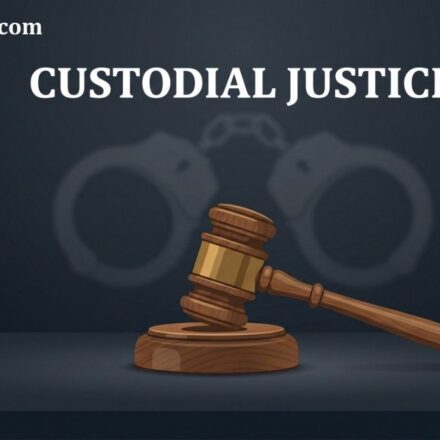 Conceptual illustration of a judge's gavel and handcuffs representing custodial justice in the Santhankulam case