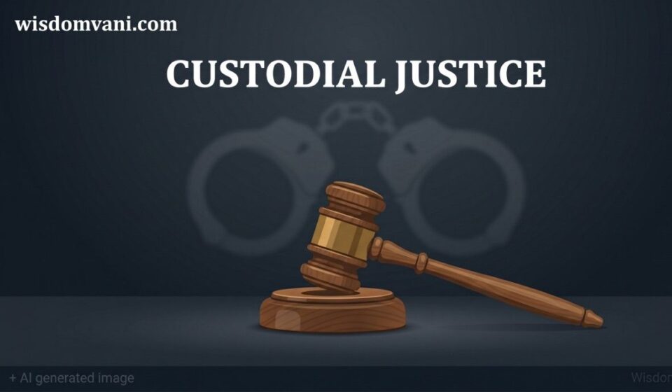 Conceptual illustration of a judge's gavel and handcuffs representing custodial justice in the Santhankulam case