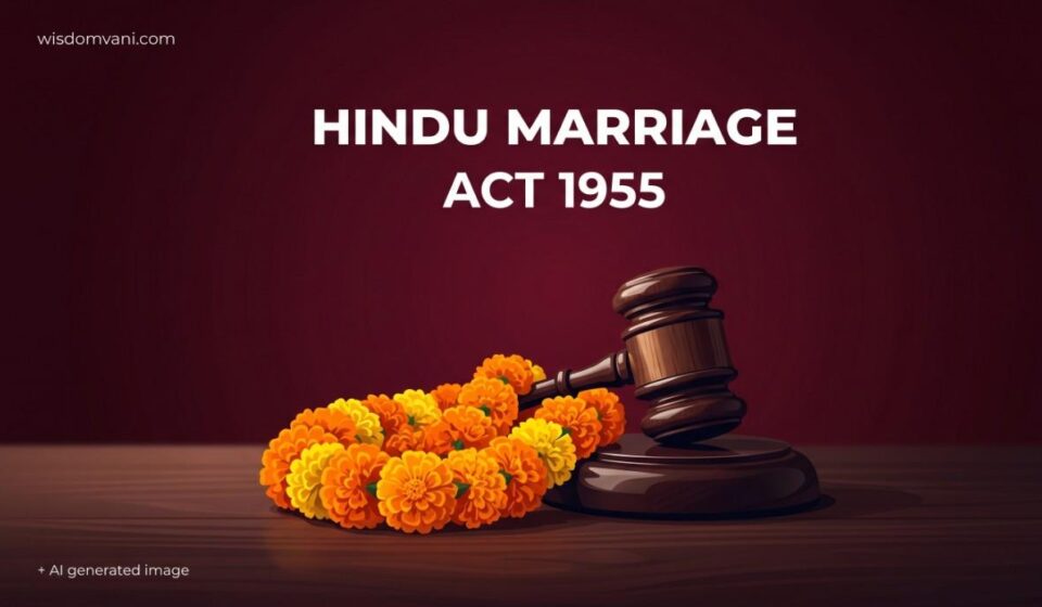 Conceptual illustration of a judge's gavel and a marigold garland representing the Hindu Marriage Act 1955