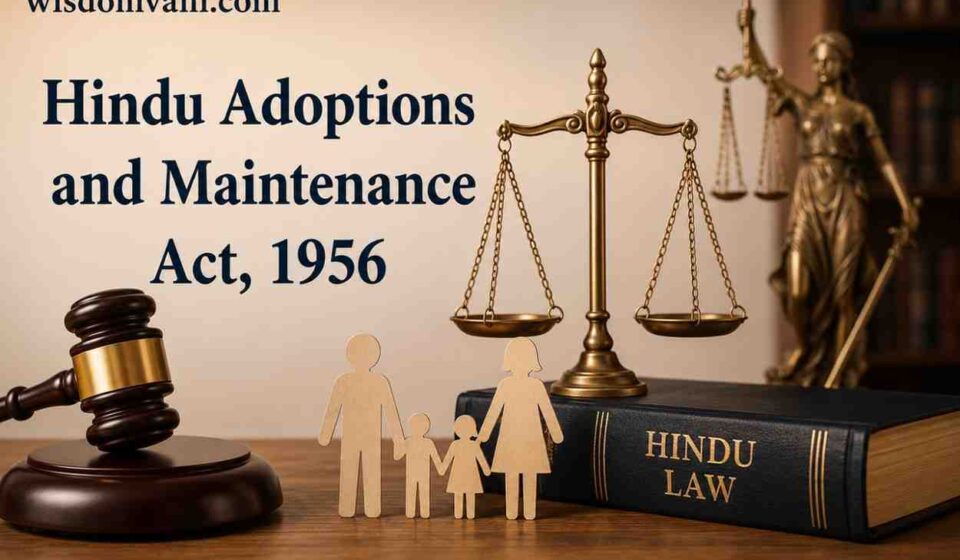 Hindu Adoptions and Maintenance Act 1956 legal illustration showing family, justice scale and Hindu law concepts in India