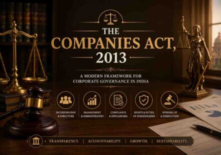The Companies Act 2013 – A modern framework for corporate governance in India with gavel, scales of justice and legal documents