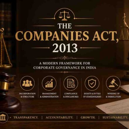The Companies Act 2013 – A modern framework for corporate governance in India with gavel, scales of justice and legal documents