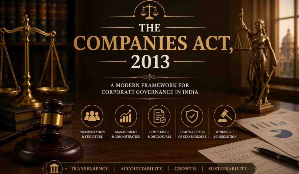 The Companies Act 2013 – A modern framework for corporate governance in India with gavel, scales of justice and legal documents