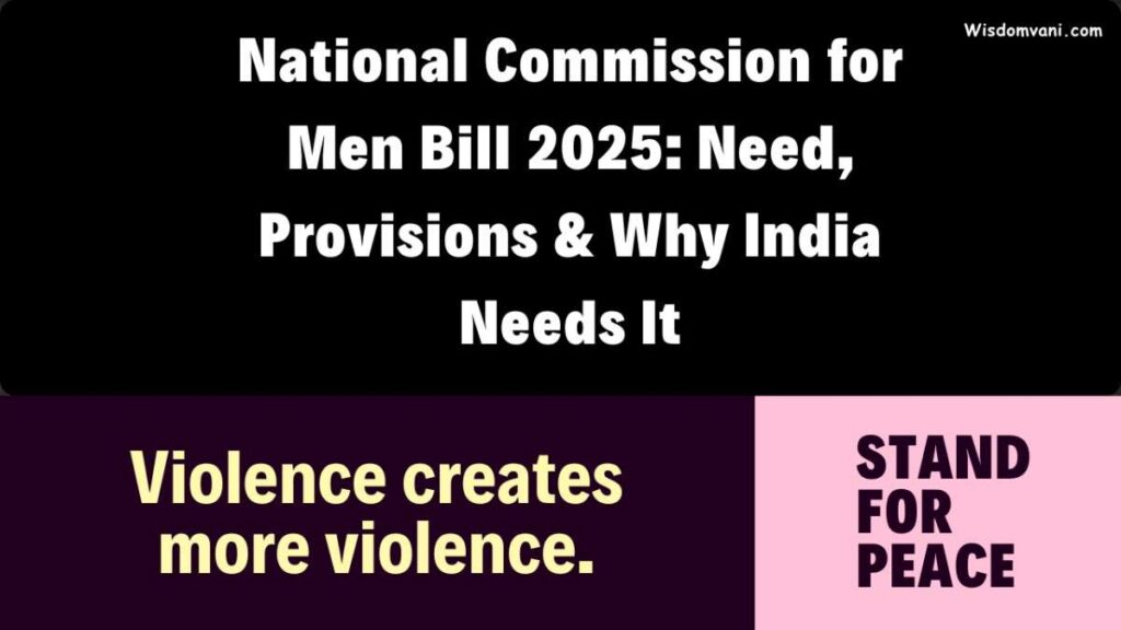 National Commission for Men Bill 2025 – Need, Provisions and Why India Needs It, with message on violence and peace for gender neutral justice