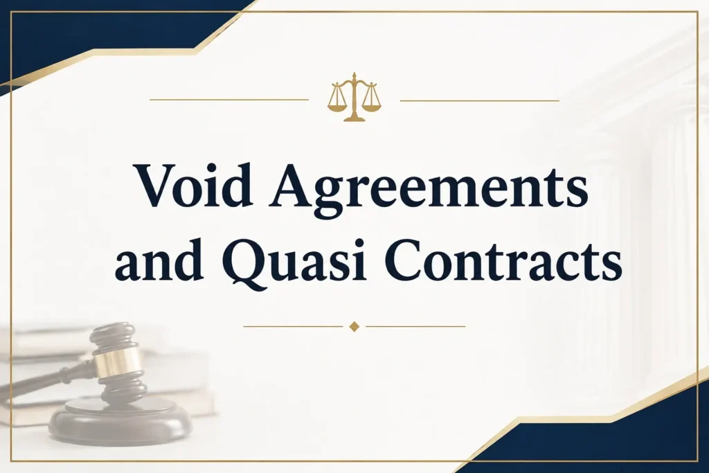 Void Agreements and Quasi Contracts under the Indian Contract Act 1872 with scales of justice and gavel graphic