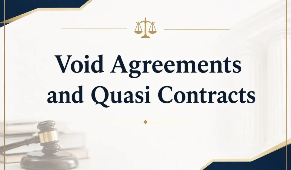 Void Agreements and Quasi Contracts under the Indian Contract Act 1872 with scales of justice and gavel graphic