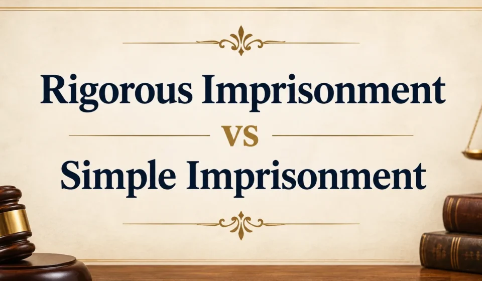 Rigorous Imprisonment vs Simple Imprisonment comparison banner featuring a judge gavel and legal scales
