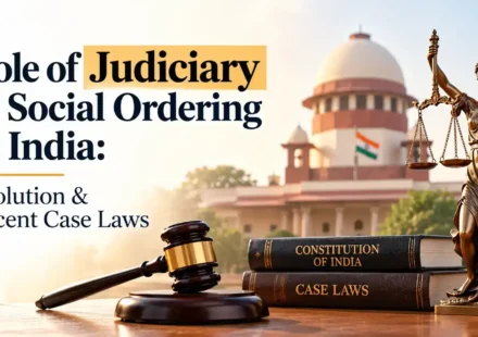 Contract of indemnity under Indian Contract Act with legal books, scales of justice, and Supreme Court building in the background.